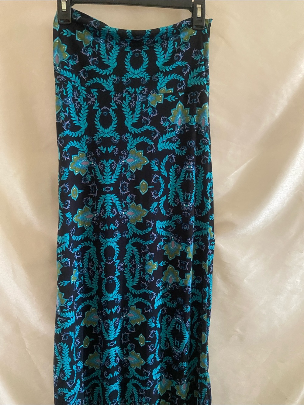 LuLaRoe Black Maxi Skirt with Teal & Gold Floral Print